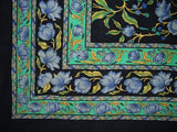French Floral Square Cotton Tablecloth 60" x 60" Blue on Black