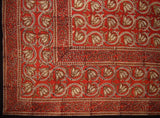Dabu Hand Block Printed Floral Cotton Tablecloth 86" x 60" Red
