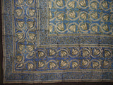 Dabu Hand Block Printed Floral Cotton Tablecloth 86" x 60" Blue