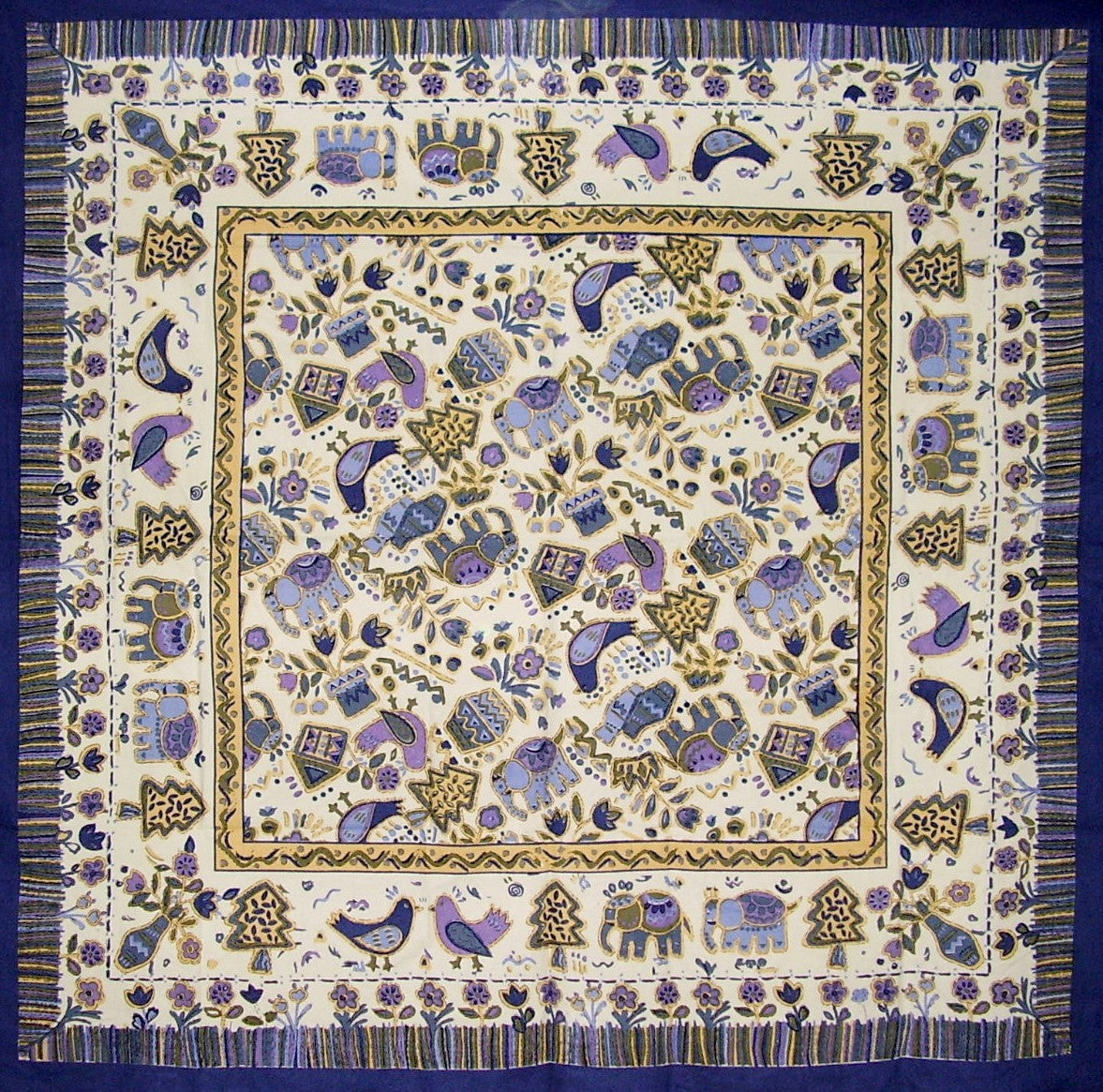 Whimsical Country Cotton Square Tablecloth 60" x 60" Blue