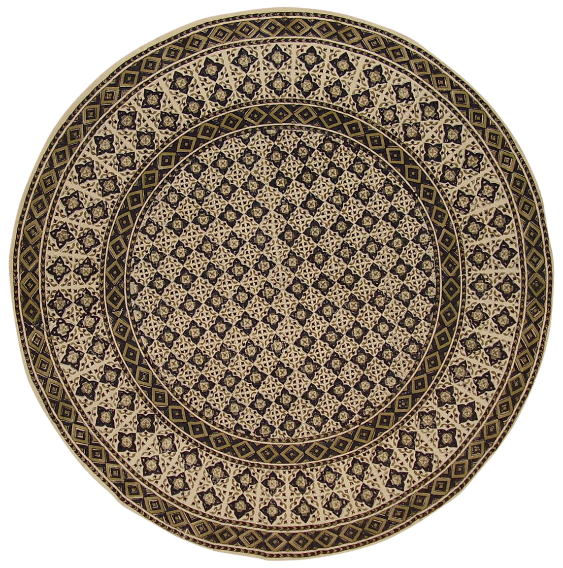 Moroccan Block Print Round Cotton Tablecloth 70" Blue