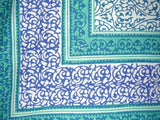 Persian Filigree Block Print Cotton Tablecloth 90" x 60" Blue