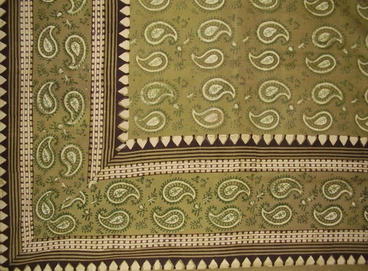 Primitive Paisley Block Print Tapestry Cotton Bedspread 108" x 88" Full-Queen