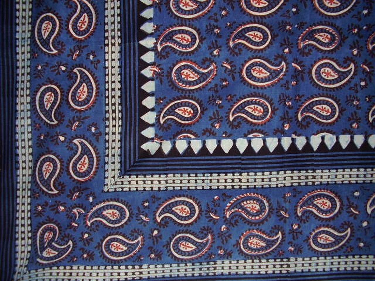 Primitive Paisley Block Print Tapestry Cotton Bedspread 108" x 88" Full-Queen