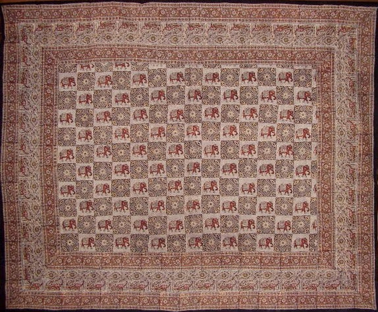 Block Print Indian Tapestry Cotton Bedspread 108" x 88" Full-Queen Gray
