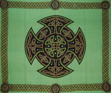 Celtic Cross Tapestry Cotton Bedspread 104" x 88" Full Green