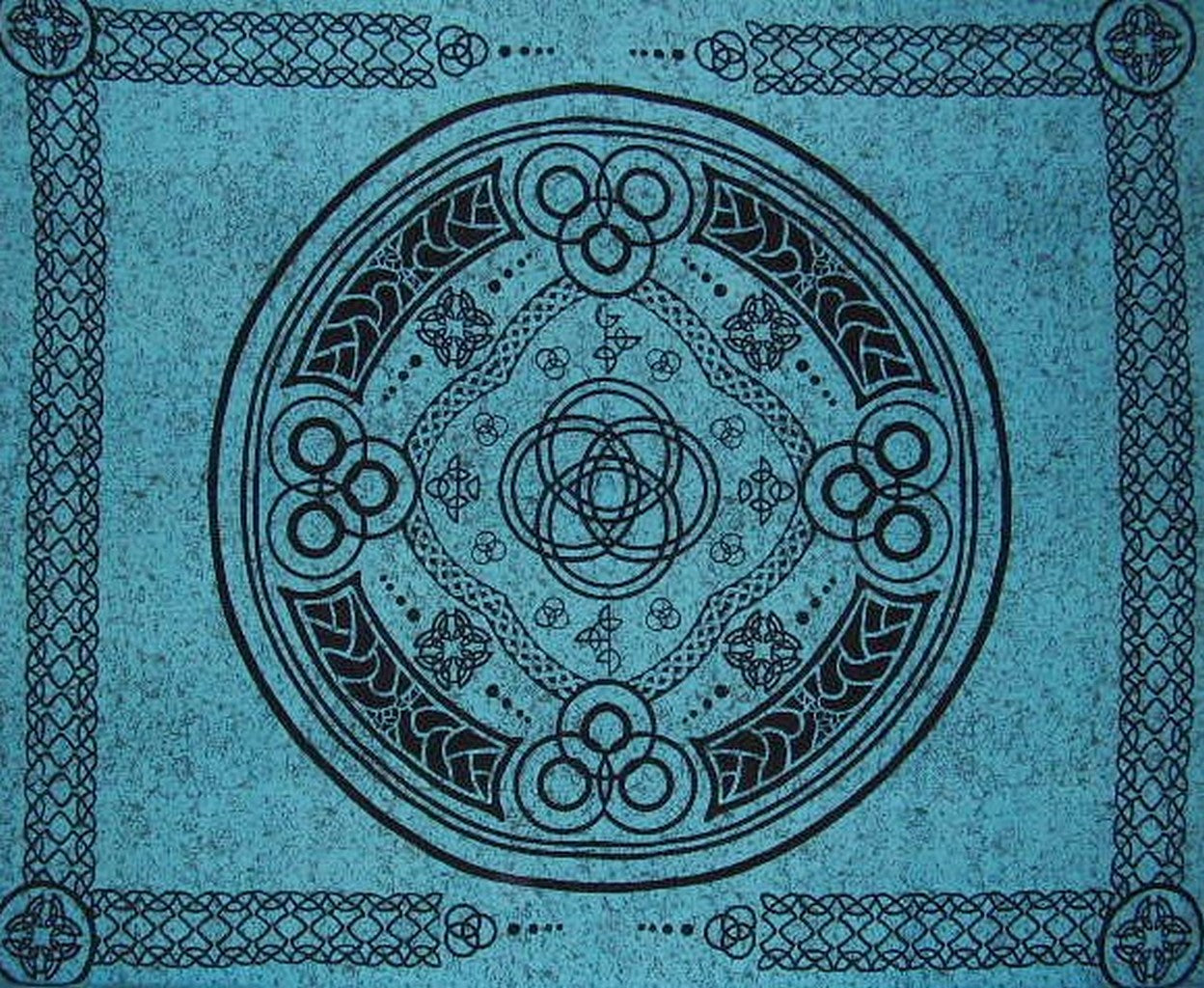 Celtic Circle Tapestry Cotton Bedspread 104" x 88" Full Turquoise
