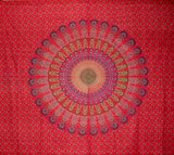Sanganeer Indian Tapestry Cotton Bedspread 96" x 86" Full Red