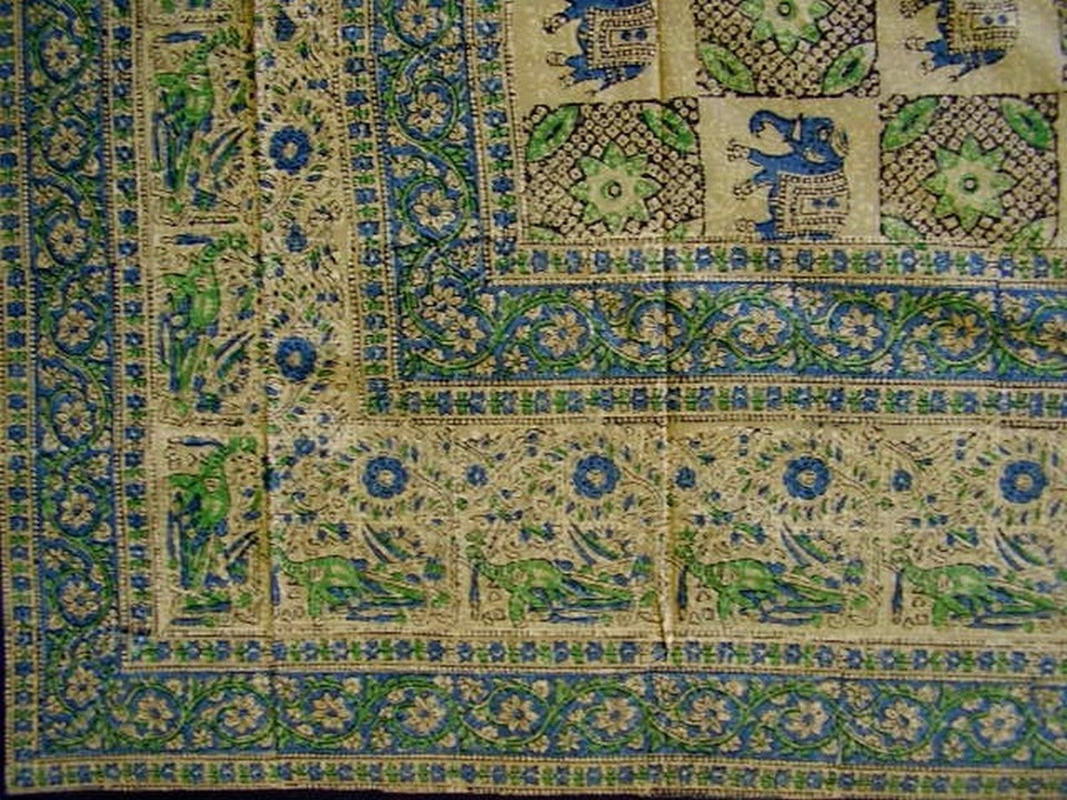 Indian Block Print Cotton Tablecloth 90" x 60" Gray