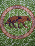 Celtic Wolf Tapestry Cotton Bedspread 108" x 88" Full-Queen Green