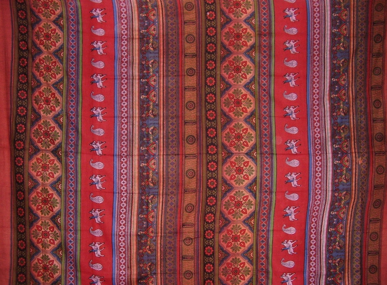 Indian Print Tapestry Cotton Bedspread 106" x 88" Full-Queen Red