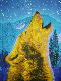 3-D Howling Wolf Glow-in-the-Dark Print Cotton Mini Wall Hanging 30" x 45" Blue with FREE 3-D Glasses