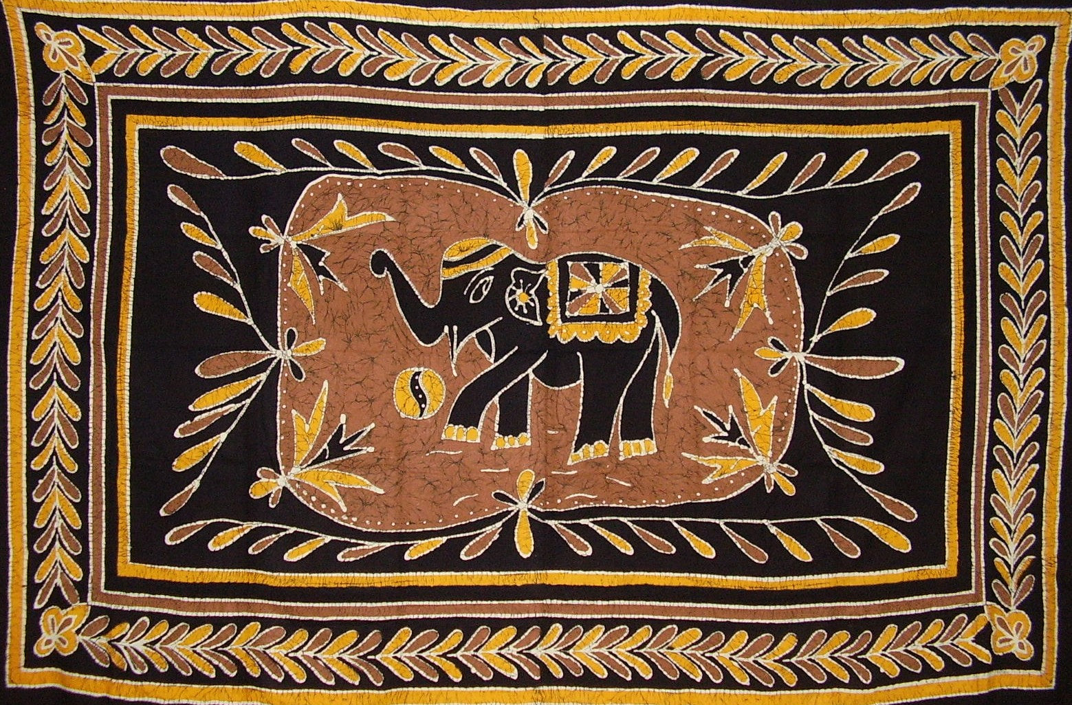 Lucky Batik Look Elephant Tapestry Cotton Spread 104" x 70" Twin Brown