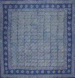 Dabu Indian Tapestry Cotton Bedspread 108" x 108" Queen-King Blue
