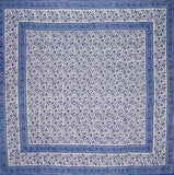 Rajasthan Block Print Tapestry Cotton Bedspread 106" x 106" Queen Blue