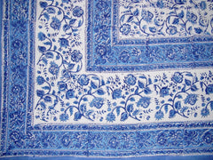 Rajasthan Block Print Tapestry Cotton Bedspread 106" x 106" Queen Blue