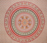 Mandala Indian Tapestry Cotton Bedspread 96" x 86" Full Red