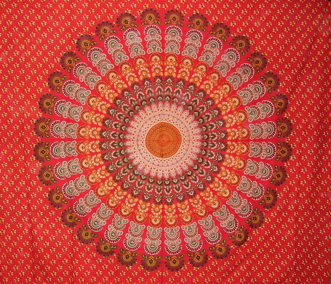 Sanganeer Mandala Print Tapestry Cotton Bedspread 92" x 82" Full Red