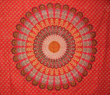 Sanganeer Mandala Print Tapestry Cotton Bedspread 92" x 82" Full Red