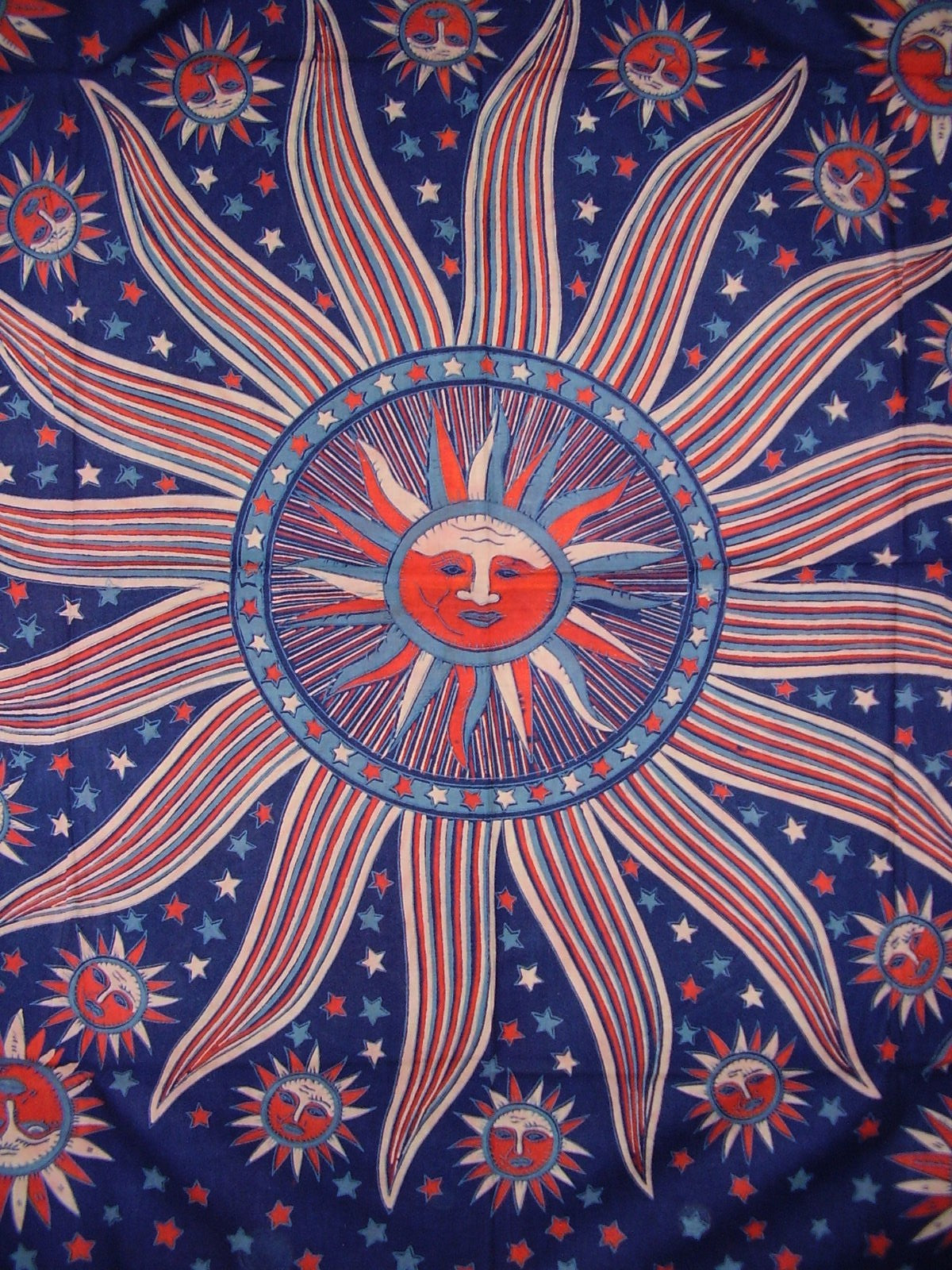 Celestial Tapestry Cotton Bedspread 106" x 70" Twin Blue