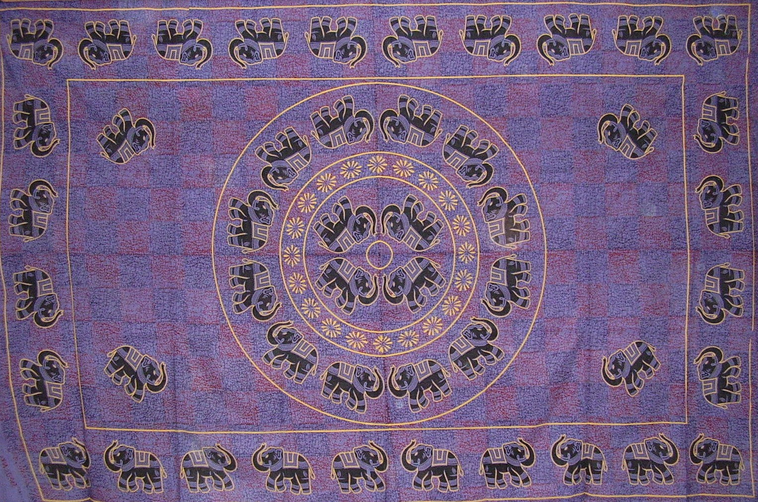 Mandala Elephant Tapestry Cotton Bedspread 106" x 70" Twin Purple