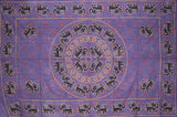 Mandala Elephant Tapestry Cotton Bedspread 106" x 70" Twin Purple