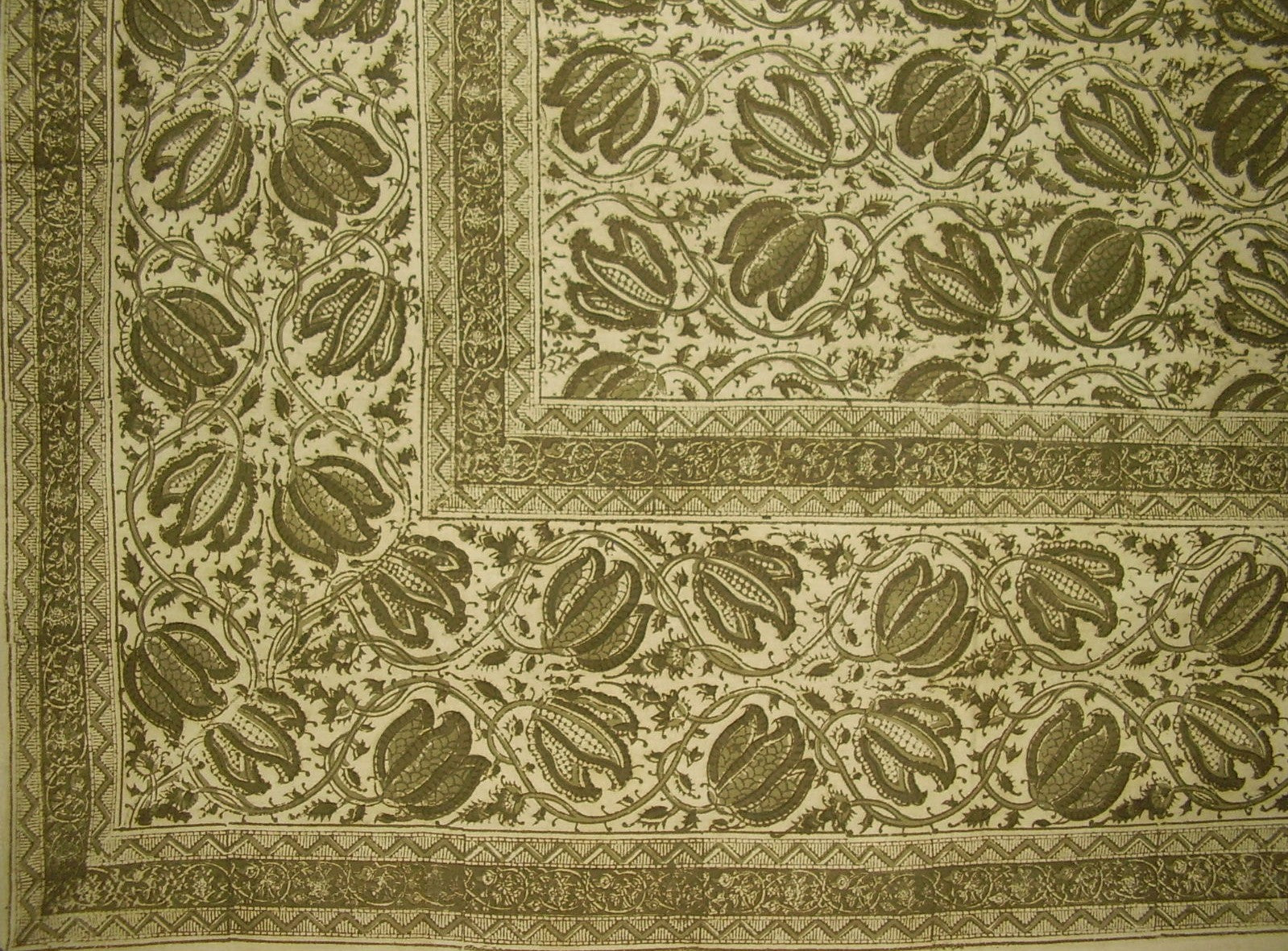 Veggie Dye Block Print Tapestry Cotton Bedspread 106" x 72" Twin Green