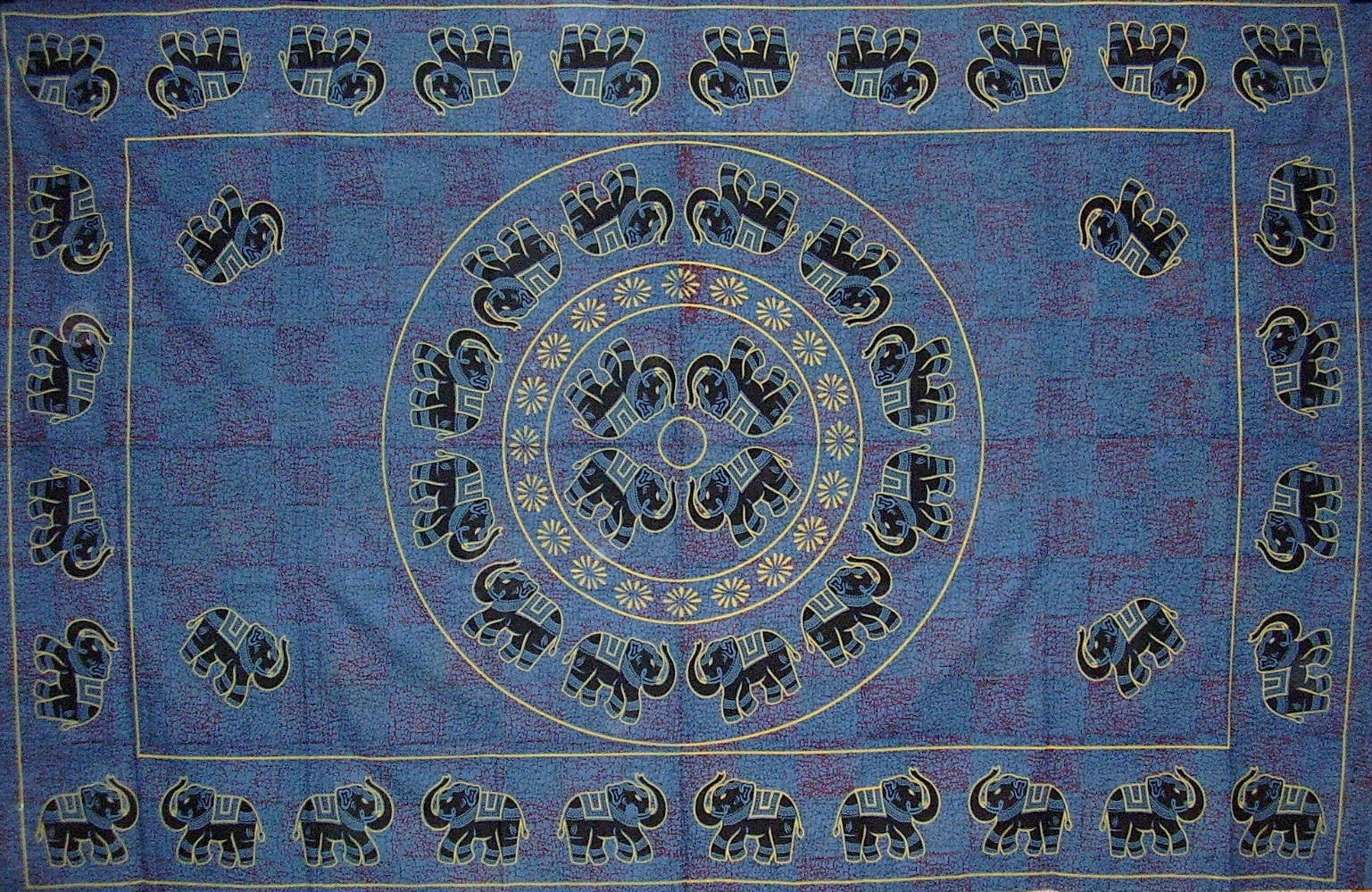 Mandala Elephant Tapestry Cotton Bedspread 106" x 70" Twin Blue
