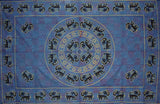 Mandala Elephant Tapestry Cotton Bedspread 106" x 70" Twin Blue