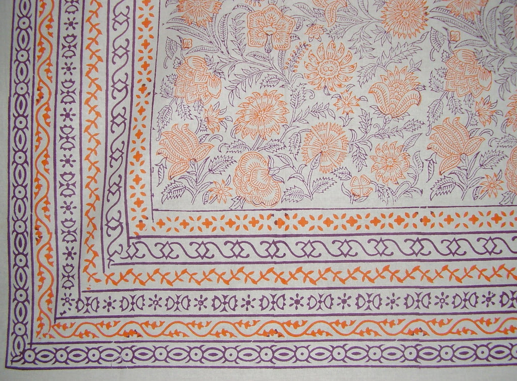 Floral Block Print Tapestry Cotton Bedspread 106" x 70" Twin Orange