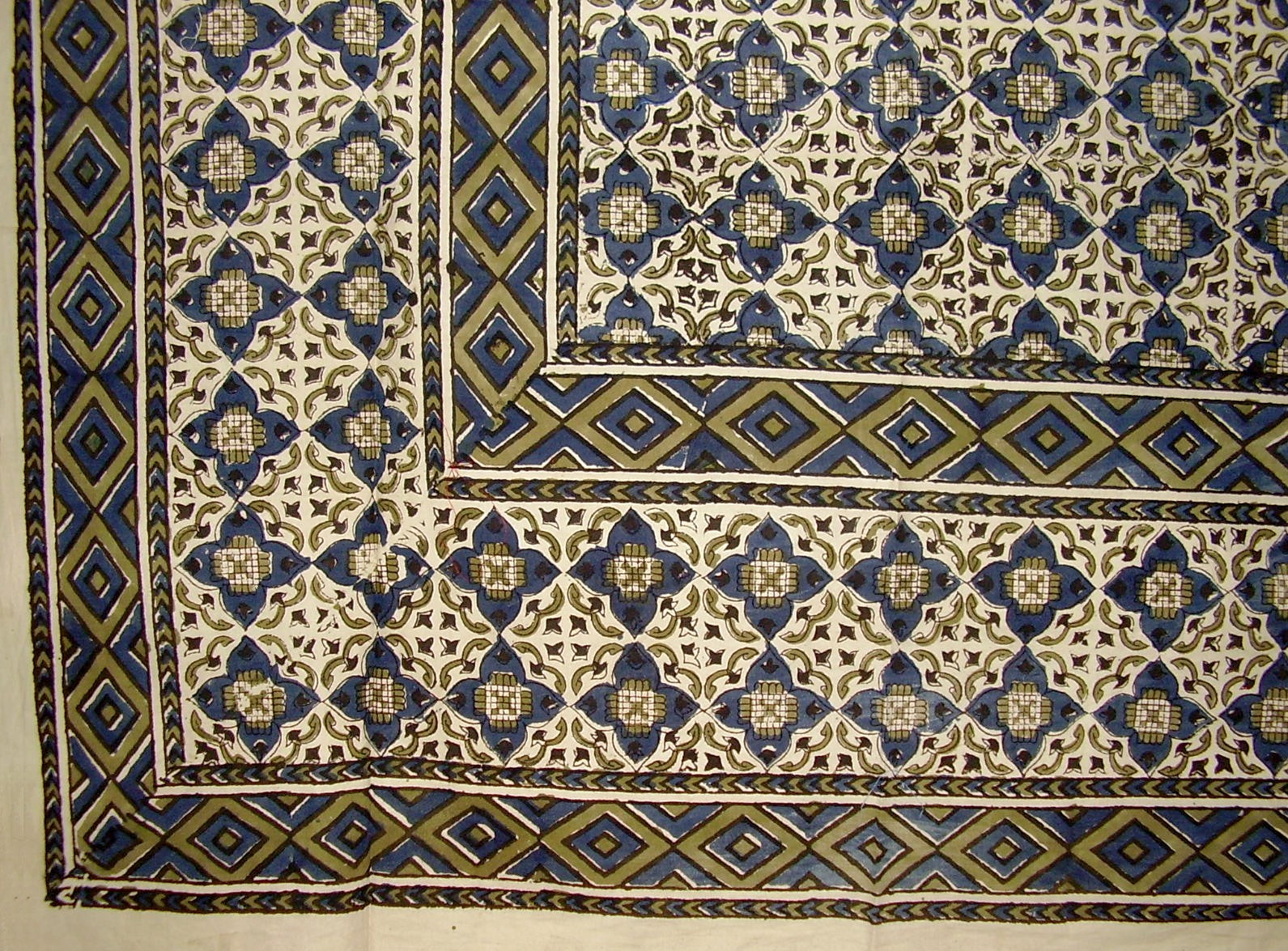 Moroccan Block Print Indian Tapestry Cotton Bedspread 108" x 88" Full-Queen