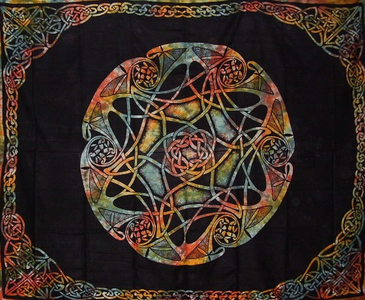Celtic Tie Dye Wheel of Life Tapestry Cotton Bedspread 108" x 84" Full-Queen