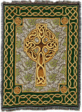 Celtic Cross Woven Tapestry Throw Blanket with Fringe Cotton USA 72x54