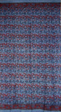 Floral Block Print Curtain Drape Panel Cotton 46" x 88" Blue