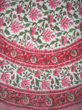 Pretty in Pink Block Print Round Cotton Tablecloth 68" Pink