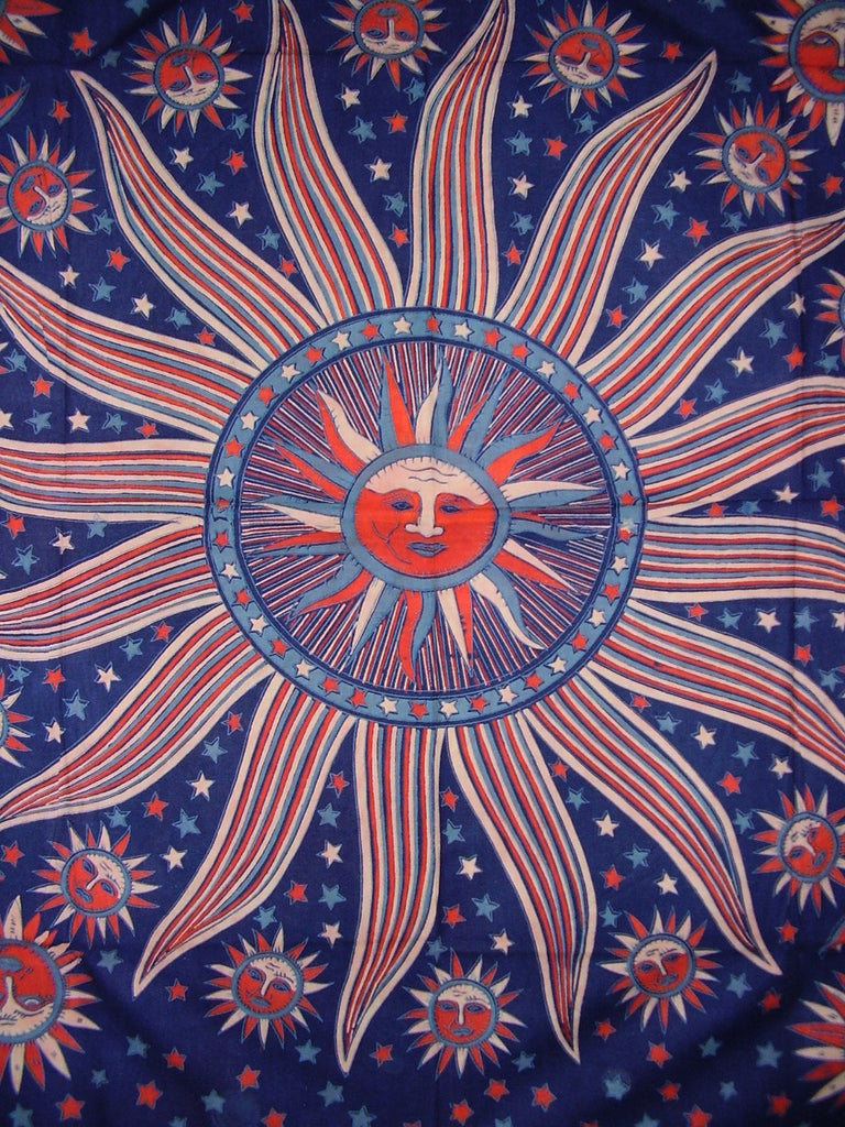 Celestial Tapestry Cotton Bedspread 106" x 70" Twin Blue