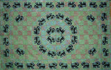 Mandala Elephant Tapestry Cotton Bedspread 106" x 70" Twin Green