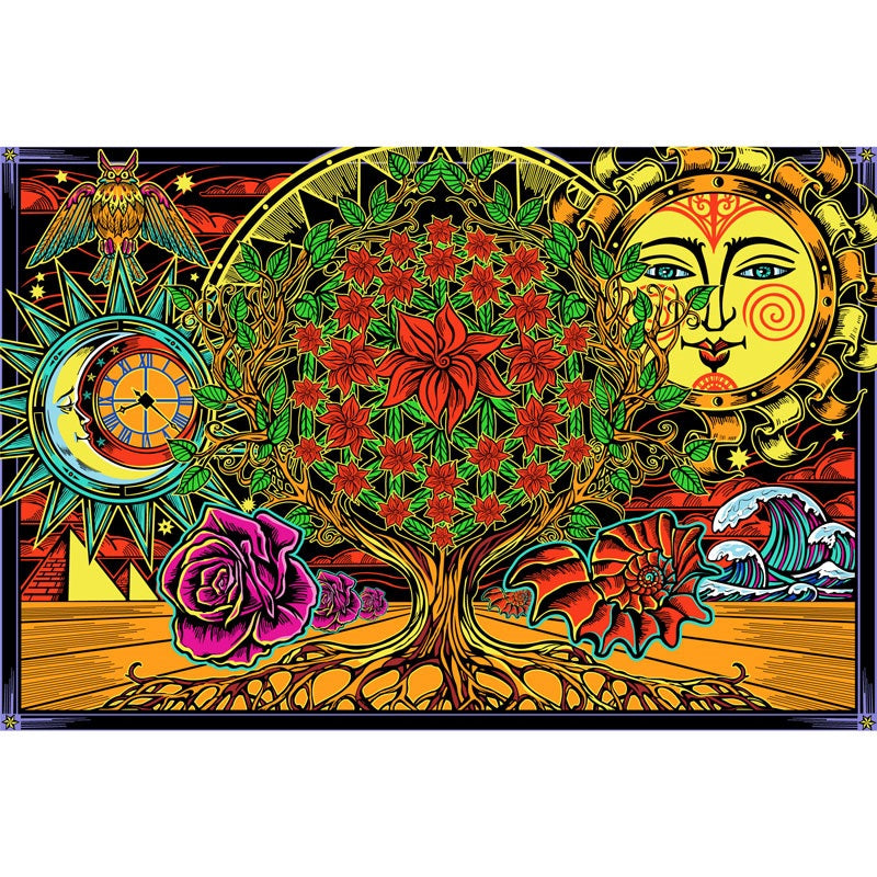 3-D Flower Of Life Tapestry Cotton Wall Hanging 90" x 60" with FREE 3-D Glasses