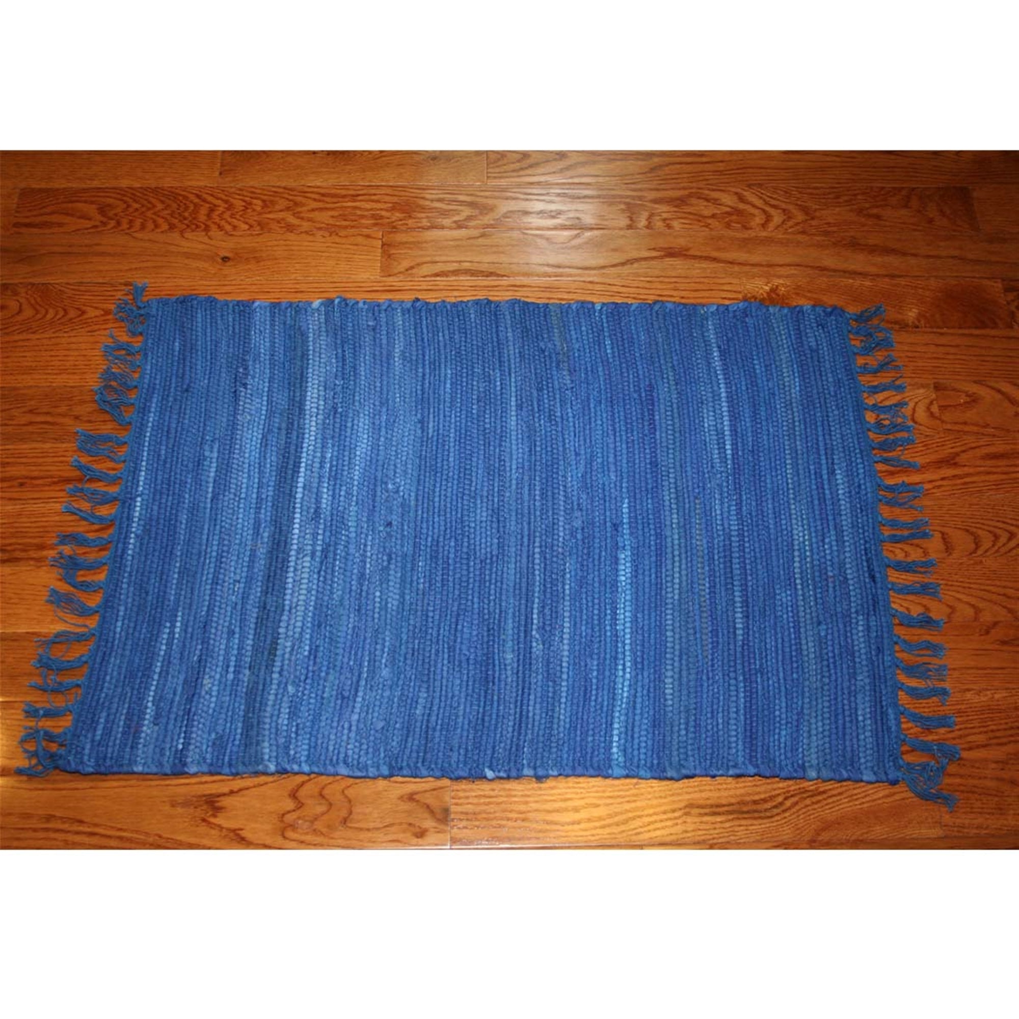 Hand Woven Solid Rag Rug, Blue, 2'x3'