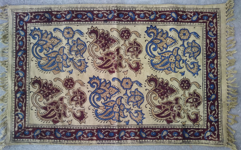 Hand Block Print Veggie Dye Cotton Rug Mat Dilijan 2' x 3'