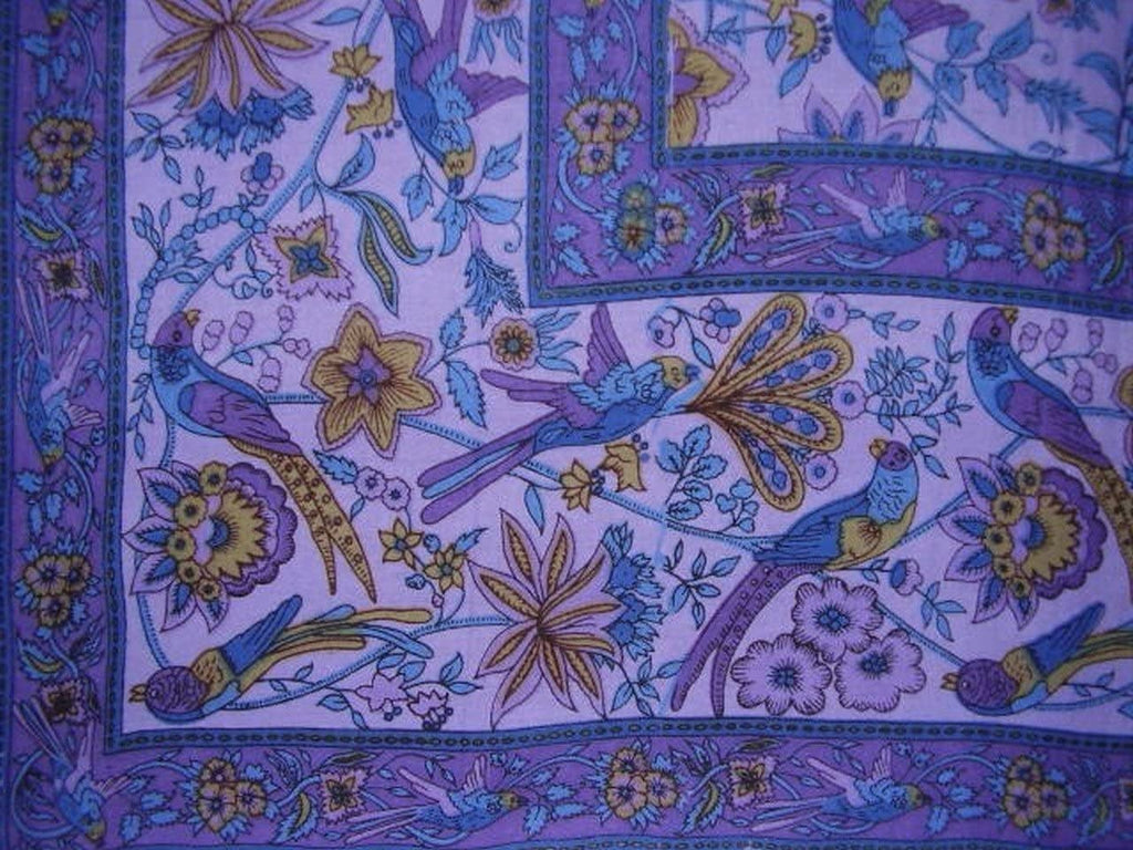 Birds in Paradise Tapestry Cotton Bedspread 104" x 88" Full Purple