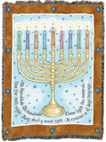 Eight Days Hanukkah Menorah Woven Tapestry Throw Blanket with Fringe Cotton USA 72x54