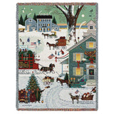 Cape Cod Christmas Village - Charles Wysocki - Woven Tapestry Throw Blanket with Fringe Cotton USA 72x54