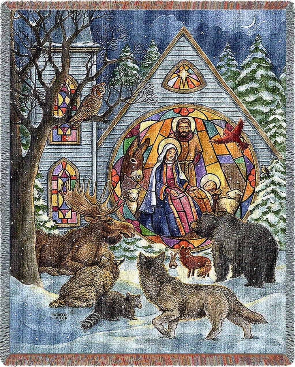 Snowfall Nativity - Parker Fulton - Geweven tapijtdeken met franjes Katoen VS 72x54