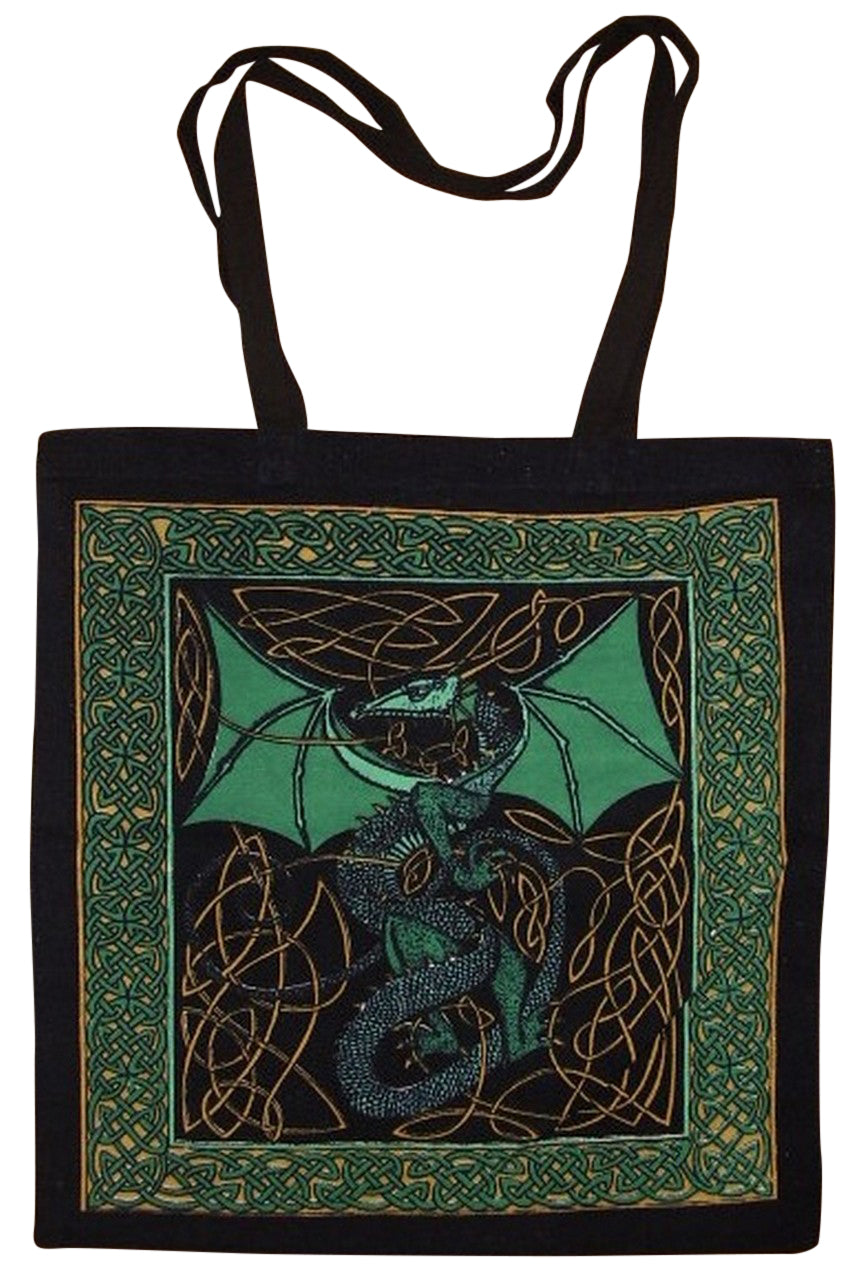 Celtic Dragon Tote Bag Cotton 16 x 17 Green