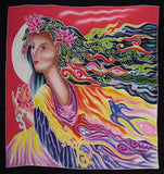 Authentic Batik Textile Art Lotus Goddess 40" x 38" Multi Color