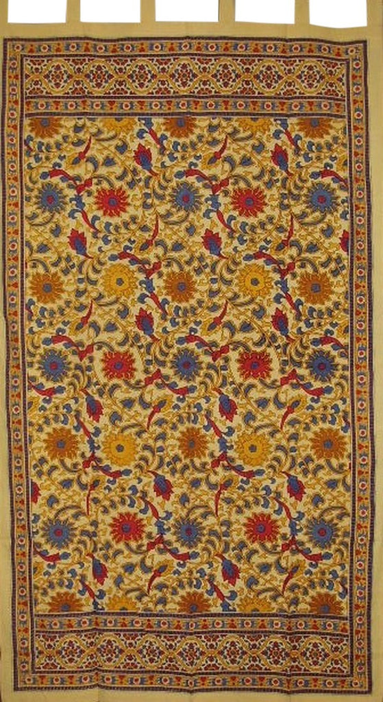Sunflower Print Tab Top Curtain Drape Panel Cotton 44" x 88" Yellow
