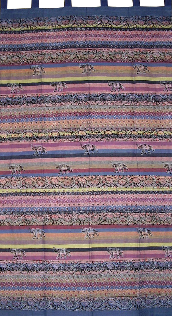 Little Elephants Tab Top Curtain Drape Panel Cotton 44" x 88" Blue