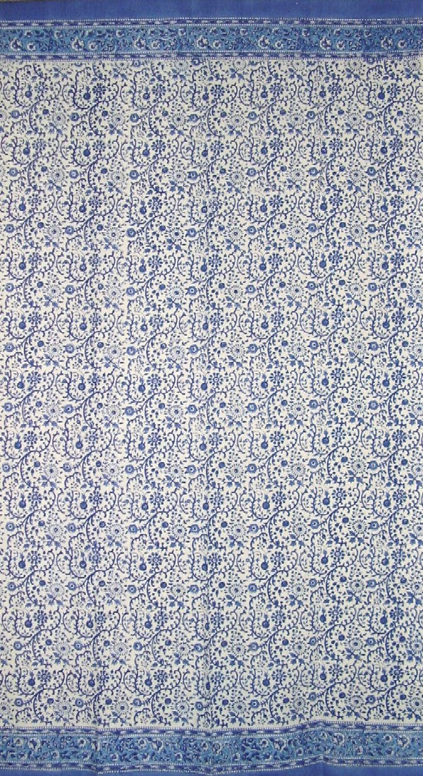 拉賈斯坦邦花卉木版印花窗簾布簾面板棉質 46 英吋 x 88 英吋藍色