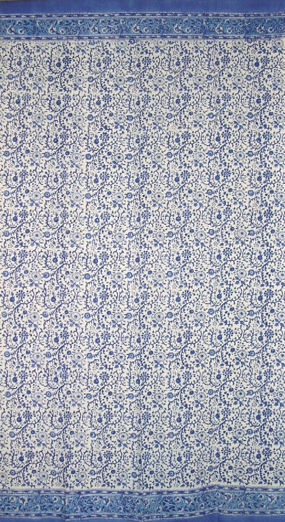 Панел за перде с щампа на флорални блокове от Раджастан, памук 46" x 88" синьо